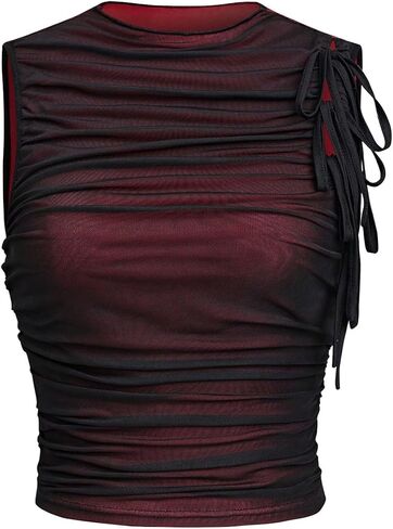 Verdusa Women's Western Boho Tassel Ruffle Hem Cowgirl Crop Tops Bow Mesh Rodeo Tank Top in Saudi Arabia