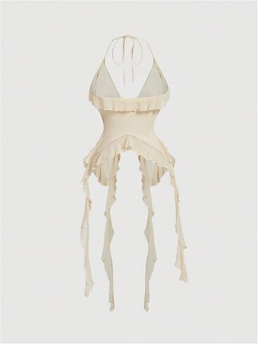 MakeMeChic Women's Floral Halter Top Tie Front Y2K Backless Ruffle Trim Fringe Camisole in Saudi Arabia