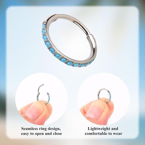 Turquoise Nose Rings Hoops, Nose Piercing Jewelry Hinged Septum Ring for Women Men Retro Gift Birthday Daily Wearing in Saudi Arabia