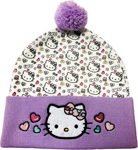 Hello Kitty Beanie Cap للنساء والبنات | Sanrio Winter Pom Pom Hats | كاواي القط | مقاس واحد | مرخص رسميا in Kuwait