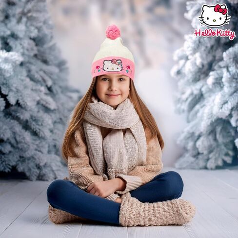 Hello Kitty Beanie Cap للنساء والبنات | Sanrio Winter Pom Pom Hats | كاواي القط | مقاس واحد | مرخص رسميا in Kuwait