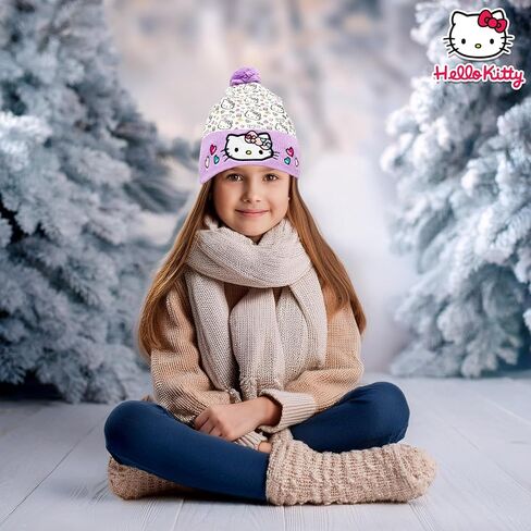 Hello Kitty Beanie Cap للنساء والبنات | Sanrio Winter Pom Pom Hats | كاواي القط | مقاس واحد | مرخص رسميا in Kuwait