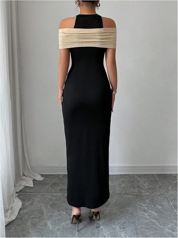 Gorglitter المرأة الكتف الباردة bodycon maxi فستان بلا أكمام بلوك بلوك الصيف التخرج الكوكتيل الطويل فستان طويل in Saudi Arabia