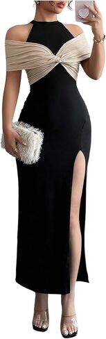 Gorglitter المرأة الكتف الباردة bodycon maxi فستان بلا أكمام بلوك بلوك الصيف التخرج الكوكتيل الطويل فستان طويل in Saudi Arabia