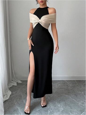 Gorglitter المرأة الكتف الباردة bodycon maxi فستان بلا أكمام بلوك بلوك الصيف التخرج الكوكتيل الطويل فستان طويل in Saudi Arabia