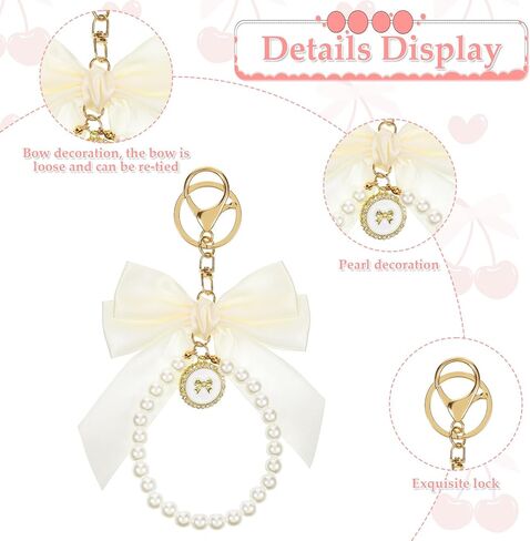 Bow keychain ، beige keychain keychain coquette keychains cute bow pres bag bag charm keychains bows key kins wistlet accessories bows for women car car base bas in Kuwait
