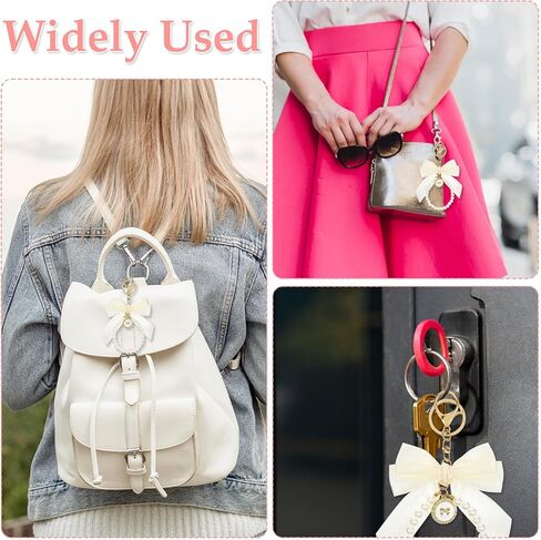 Bow keychain ، beige keychain keychain coquette keychains cute bow pres bag bag charm keychains bows key kins wistlet accessories bows for women car car base bas in Kuwait