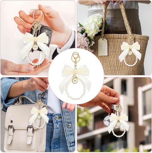 Bow keychain ، beige keychain keychain coquette keychains cute bow pres bag bag charm keychains bows key kins wistlet accessories bows for women car car base bas in Kuwait