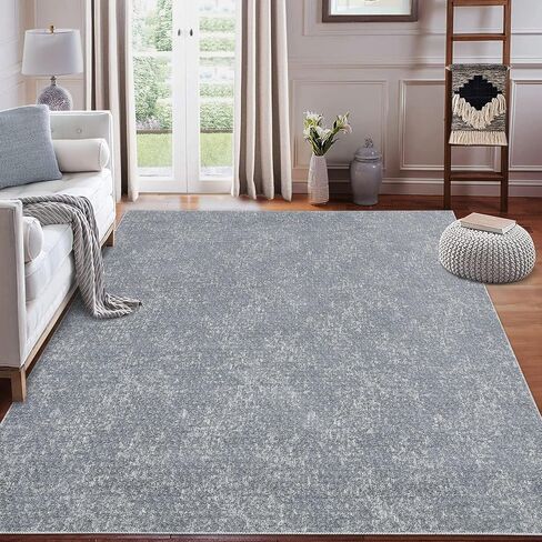 Washable 8x10 Rug with Non Slip Backing Modern Solid Jacquard Foldable Low Pile Carpet Contemporary Textured Carpet for Bedroom Living Room Office, Grey/ 8'x 10' in Saudi Arabia