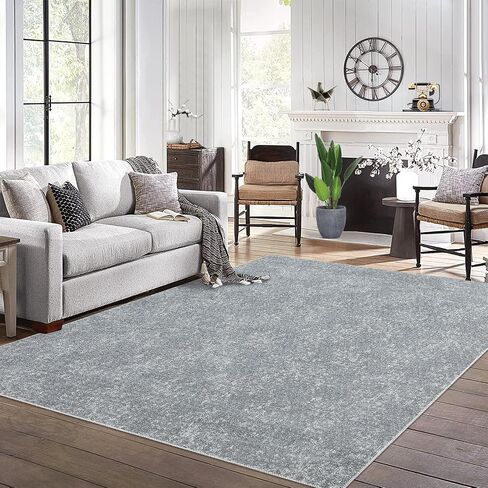 Washable 8x10 Rug with Non Slip Backing Modern Solid Jacquard Foldable Low Pile Carpet Contemporary Textured Carpet for Bedroom Living Room Office, Grey/ 8'x 10' in Saudi Arabia