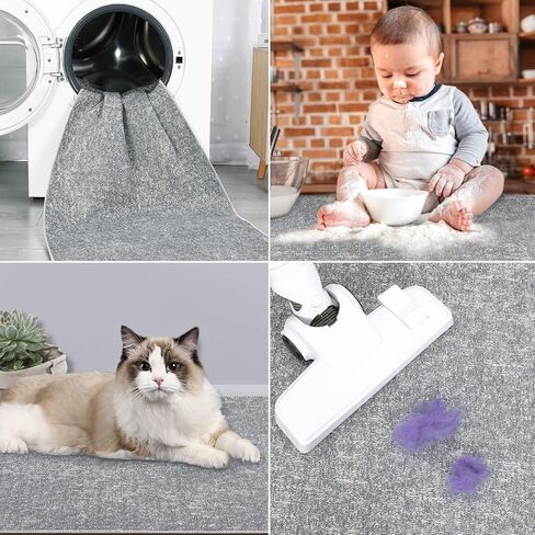 Washable 8x10 Rug with Non Slip Backing Modern Solid Jacquard Foldable Low Pile Carpet Contemporary Textured Carpet for Bedroom Living Room Office, Grey/ 8'x 10' in Saudi Arabia