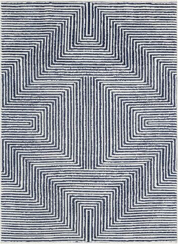 Indigo Ink - Washable Area Rug, Stain Resistant, Easy to Clean, Geometric Boho Decor, Ideal for Living Room, Bedroom, Office (5' x 7'', Panther Navy/White) in Saudi Arabia