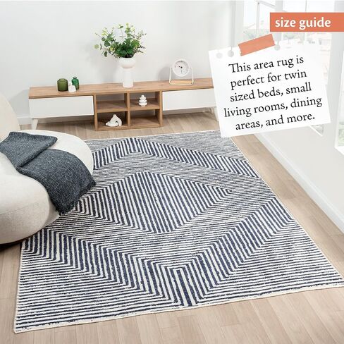 Indigo Ink - Washable Area Rug, Stain Resistant, Easy to Clean, Geometric Boho Decor, Ideal for Living Room, Bedroom, Office (5' x 7'', Panther Navy/White) in Saudi Arabia