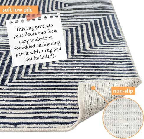 Indigo Ink - Washable Area Rug, Stain Resistant, Easy to Clean, Geometric Boho Decor, Ideal for Living Room, Bedroom, Office (5' x 7'', Panther Navy/White) in Saudi Arabia