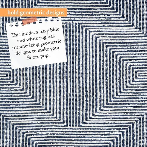 Indigo Ink - Washable Area Rug, Stain Resistant, Easy to Clean, Geometric Boho Decor, Ideal for Living Room, Bedroom, Office (5' x 7'', Panther Navy/White) in Saudi Arabia
