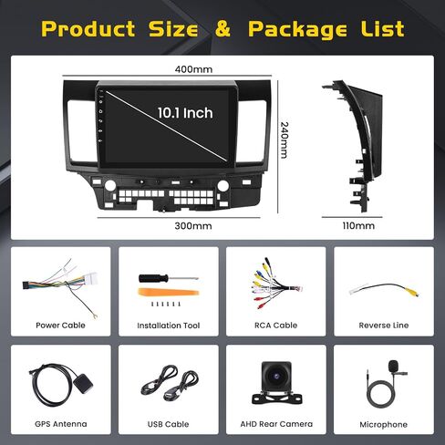 [2+64G] Inefala for Mitsubishi Lancer 2008-2017 Android Car Radio Stereo with Wireless CarPlay Android Auto, 10.1 Inch HD Touchscreen with GPS WiFi Bluetooth FM/RDS SWC Backup Camera MIC in Saudi Arabia