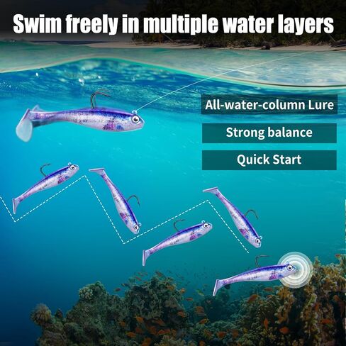 5pcs paddle tail swim swaits ، الرؤوس الخاصة بالرقص مسبقًا سحر صيد ناعم مع الدوار ، العيون ثلاثية الأبعاد للسباحة مع السنانير لصيد المياه العذبة في المياه المالحة للاسترال. in Saudi Arabia