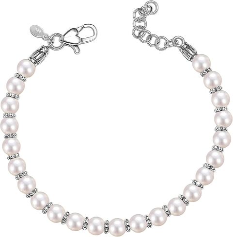 Lecalla 925 Sterling Silver Silver Simed Pearl Beaded Bracelet for Women Teen in Saudi Arabia