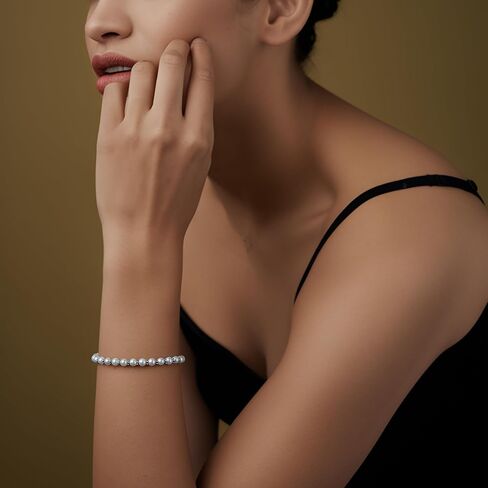 Lecalla 925 Sterling Silver Silver Simed Pearl Beaded Bracelet for Women Teen in Saudi Arabia