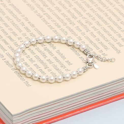 Lecalla 925 Sterling Silver Silver Simed Pearl Beaded Bracelet for Women Teen in Saudi Arabia