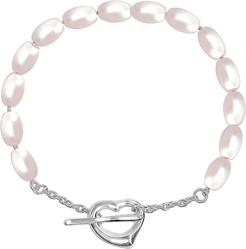 Lecalla 925 Sterling Silver Silver Simed Pearl Beaded Bracelet for Women Teen in Saudi Arabia