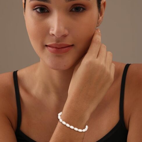 Lecalla 925 Sterling Silver Silver Simed Pearl Beaded Bracelet for Women Teen in Saudi Arabia