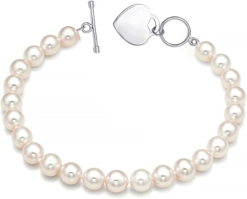 Lecalla 925 Sterling Silver Silver Simed Pearl Beaded Bracelet for Women Teen in Saudi Arabia