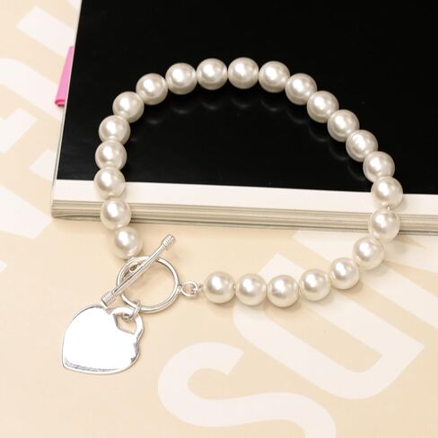 Lecalla 925 Sterling Silver Silver Simed Pearl Beaded Bracelet for Women Teen in Saudi Arabia