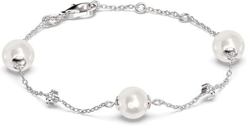 Lecalla 925 Sterling Silver Silver Simed Pearl Beaded Bracelet for Women Teen in Saudi Arabia