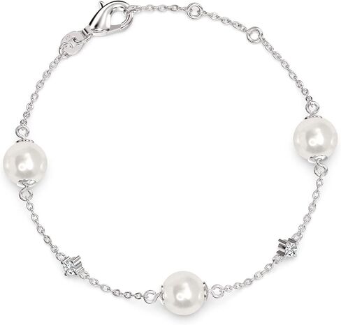 Lecalla 925 Sterling Silver Silver Simed Pearl Beaded Bracelet for Women Teen in Saudi Arabia