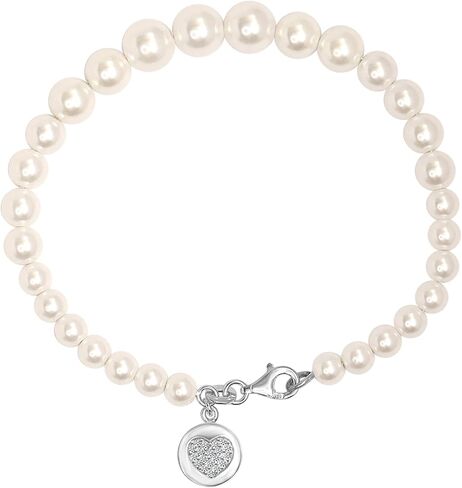 Lecalla 925 Sterling Silver Silver Simed Pearl Beaded Bracelet for Women Teen in Saudi Arabia