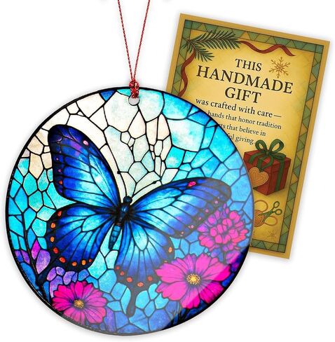 Butterfly Religious Cross Christmas Ornament, Suncatcher Effect Style Cross Design, Beautiful Butterfly Ornaments for Christmas Tree, Elegant Ornament Gift for Nature Lovers, Women, Spiritual Decor in Kuwait