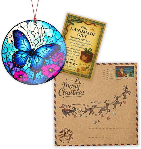 Butterfly Religious Cross Christmas Ornament, Suncatcher Effect Style Cross Design, Beautiful Butterfly Ornaments for Christmas Tree, Elegant Ornament Gift for Nature Lovers, Women, Spiritual Decor in Kuwait