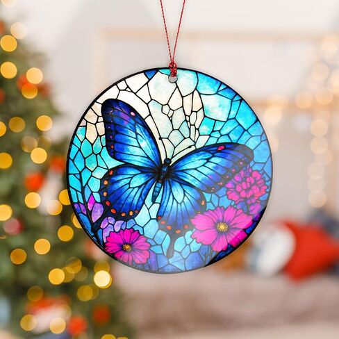 Butterfly Religious Cross Christmas Ornament, Suncatcher Effect Style Cross Design, Beautiful Butterfly Ornaments for Christmas Tree, Elegant Ornament Gift for Nature Lovers, Women, Spiritual Decor in Kuwait