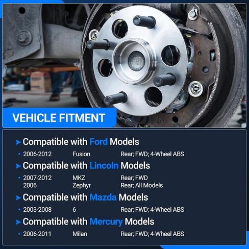 Autoround Pair 512271 Rear Wheel Bearing and Hub Assembly Compatible with Ford Fusion 2006-2012, Mazda 6 2003-2008, Lincoln MKZ 07-12/ Zephyr 06, Mercury Milan 06-11 FWD, 5 Lug w/ABS in Saudi Arabia