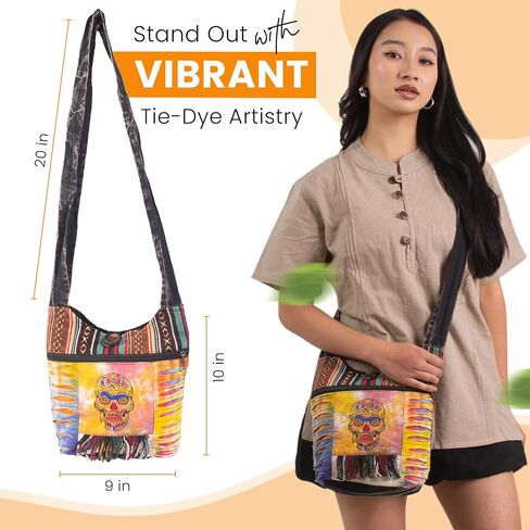 Boho Hippie Tie & Dye Vintage Handbag للنساء - حقيبة كتف ملونة مع أنماط وتصميمات فريدة in Saudi Arabia