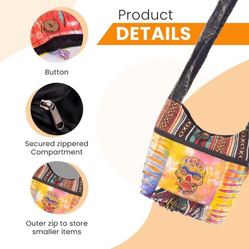 Boho Hippie Tie & Dye Vintage Handbag للنساء - حقيبة كتف ملونة مع أنماط وتصميمات فريدة in Saudi Arabia