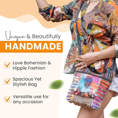 Boho Hippie Tie & Dye Vintage Handbag للنساء - حقيبة كتف ملونة مع أنماط وتصميمات فريدة in Saudi Arabia