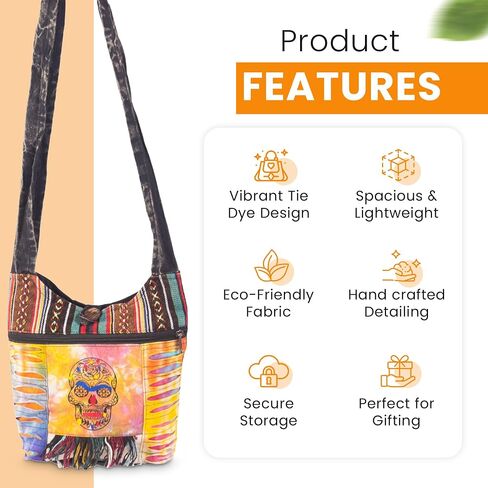 Boho Hippie Tie & Dye Vintage Handbag للنساء - حقيبة كتف ملونة مع أنماط وتصميمات فريدة in Saudi Arabia