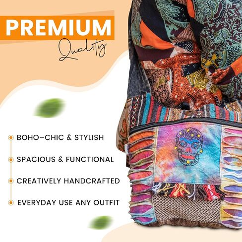 Boho Hippie Tie & Dye Vintage Handbag للنساء - حقيبة كتف ملونة مع أنماط وتصميمات فريدة in Saudi Arabia