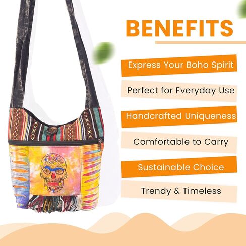 Boho Hippie Tie & Dye Vintage Handbag للنساء - حقيبة كتف ملونة مع أنماط وتصميمات فريدة in Saudi Arabia