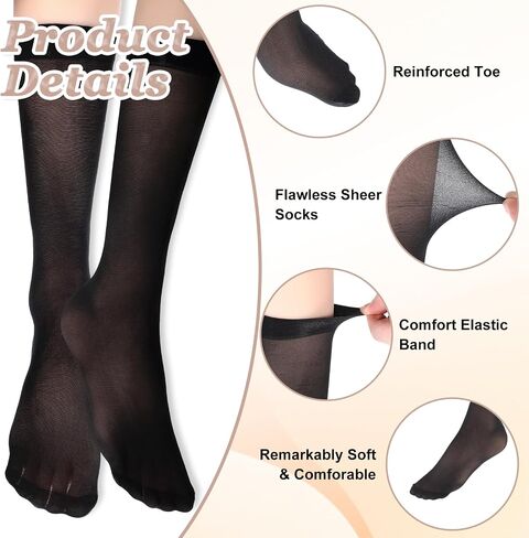Giantree 6 Pairs Black Stocking Socks, Nylon Socks for Women, Tight Sheer Socks Ultra Thin Cool See Through Calf High Silk Socks, High Elasticity Leggs Knee Highs Sheer Ankle Socks Women(Black) in Saudi Arabia