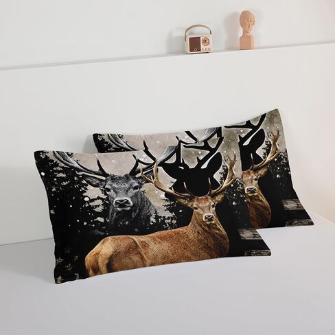 Hosima Snowy Forest Deer Comforter مجموعة مع اثنين من وسادات ، Camo American Flag Comforter الحجم الكامل صيد الفراش مجموعة الأساسيات في غرفة النوم في سن المراهقة ، الحياة البرية المعزي ، ديكور غرفة غرفة. in Kuwait