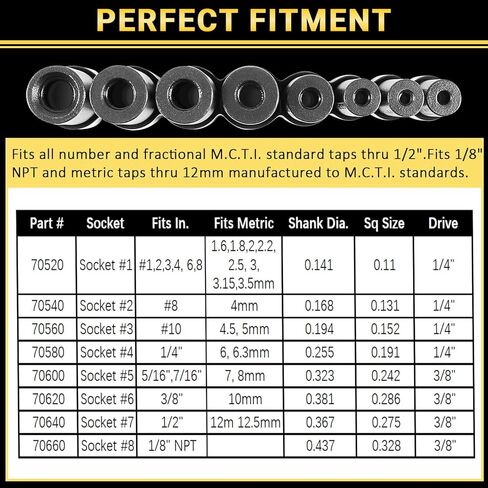 Camoo 70500 Tap Socket Wrench Set 8-piece Use with 1/4" & 3/8" Drive Fits All MCTI Taps Thru 1/2" & 1/8" NPT Taps in Saudi Arabia