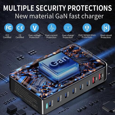 USB C Fast Charger 440W, USB C 8-Port Multi GaN Adapter Block, Charging Station Hub, Fast PD 100W 65W Laptop Adapter QC 18W for MacBook Pro/Air/All iPad, Samsung DELL, Steam Deck, iPhone 16/15 in Kuwait