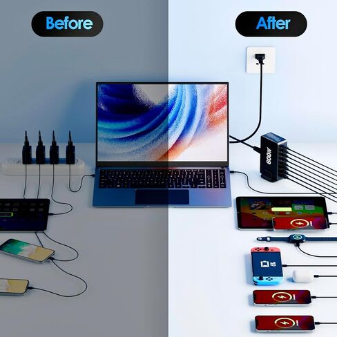 USB C Fast Charger 440W, USB C 8-Port Multi GaN Adapter Block, Charging Station Hub, Fast PD 100W 65W Laptop Adapter QC 18W for MacBook Pro/Air/All iPad, Samsung DELL, Steam Deck, iPhone 16/15 in Kuwait