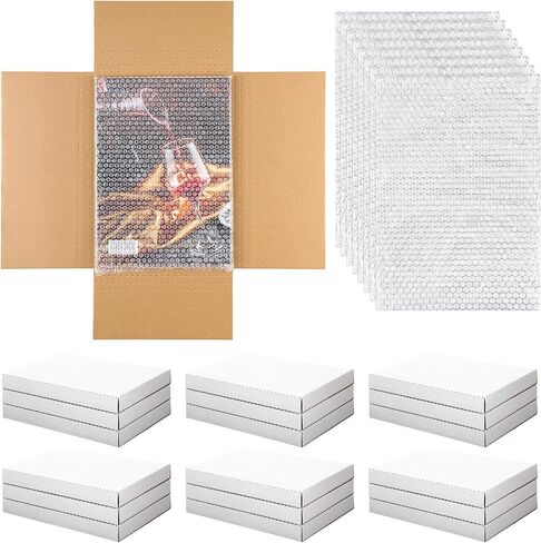 30 Pack Corrugated Comic Book Mailers 7.8 x 11 x 1.2 Inch with 30 Bubble Bags, Comic Book Shipping Box Easy Fold Cardboard Photo Box for Mailing Packaging, Height Adjustable in Kuwait