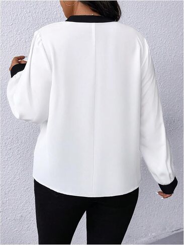 Soly Hux Women's Plus Tops Latched V Neck Long Sleeve Block Block Disual Work Plouse in Kuwait