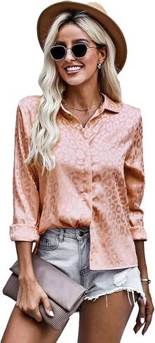 Women Summer Long Sleeve Lapel V Neck Button Down Shirt Casual Loose Fit Sequins Printed Blouses Top in Kuwait