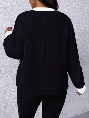 Soly Hux Women's Plus Tops Latched V Neck Long Sleeve Block Block Disual Work Plouse in Kuwait